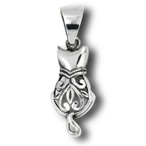 Sterling Filigree Cat Pendant with Stainless Chain